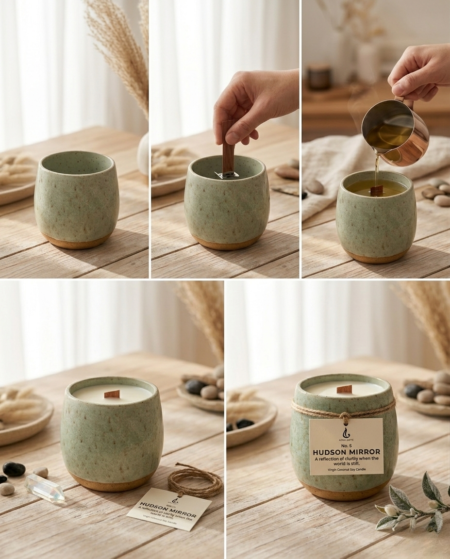 HUDSON MIRROR — Hand-Thrown Ceramic Candle | Aquatic Woody
