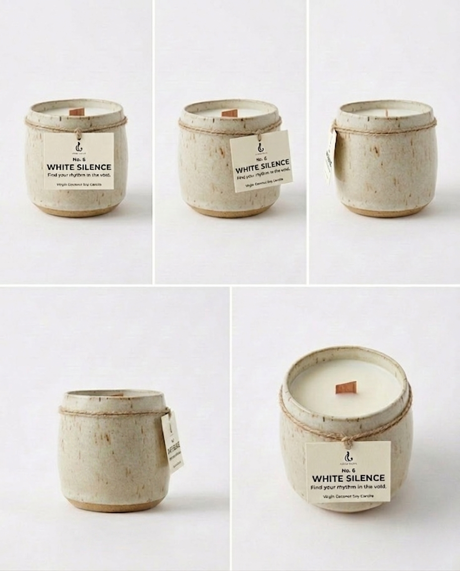 WHITE SILENCE — Hand-Thrown Ceramic Candle | Green Tea Floral