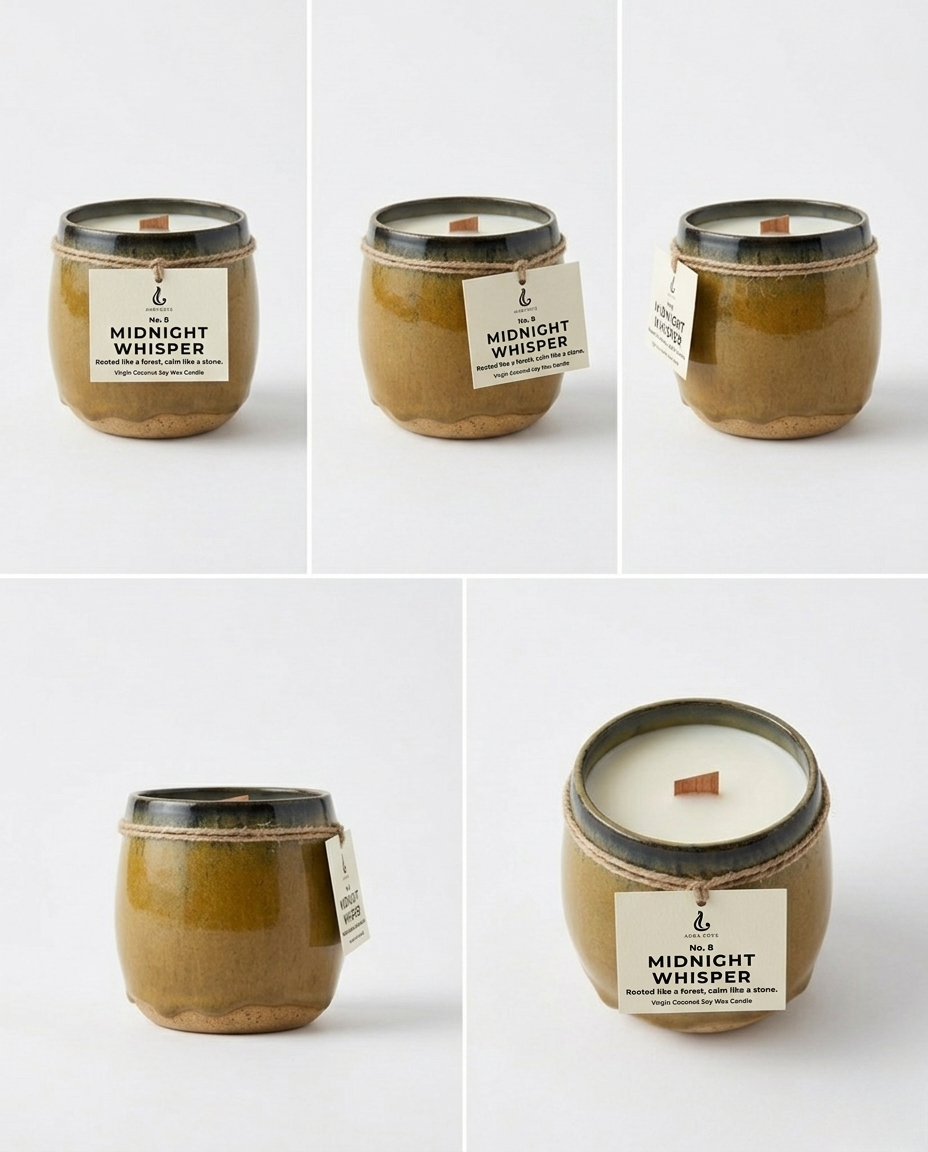 MIDNIGHT WHISPER — Hand-Thrown Ceramic Candle | Floral Woody