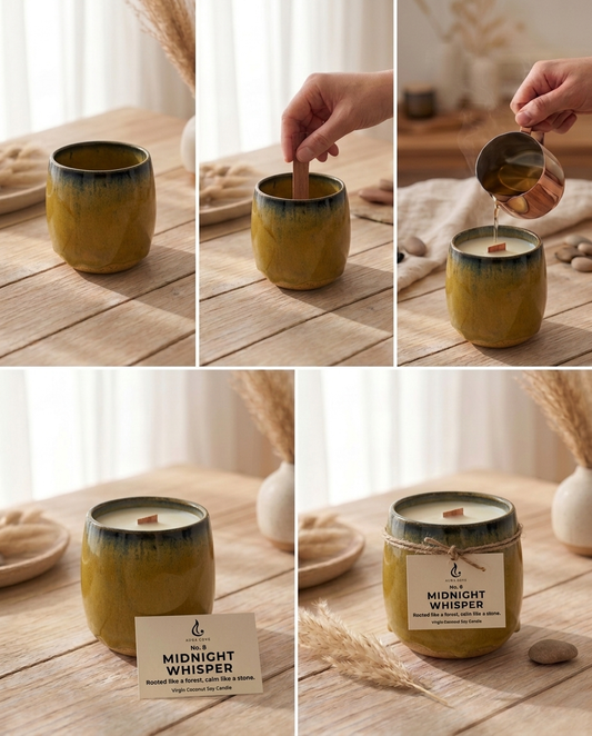 MIDNIGHT WHISPER — Hand-Thrown Ceramic Candle | Floral Woody