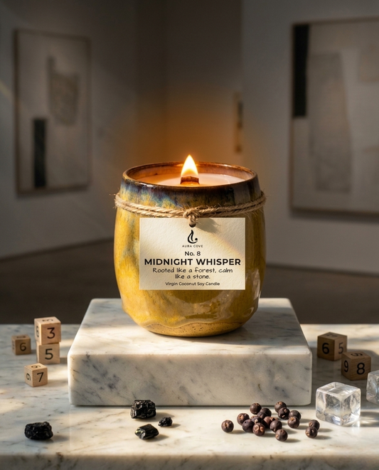 MIDNIGHT WHISPER — Hand-Thrown Ceramic Candle | Floral Woody